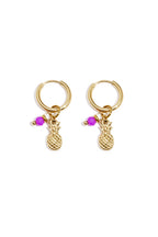 Créoles Dorées Ananas & Perle Rose Fuchsia • Collection Tropical Gold • Atelier Zolya