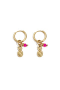 Créoles Dorées Ananas & Perle Rose Fuchsia • Collection Tropical Gold • Atelier Zolya