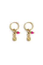 Créoles Dorées Ananas & Perle Rose Fuchsia • Collection Tropical Gold • Atelier Zolya