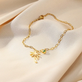 Chaîne de Cheville Dorée Palmier & Pierre Verte• Collection Tropical Gold • Atelier Zolya